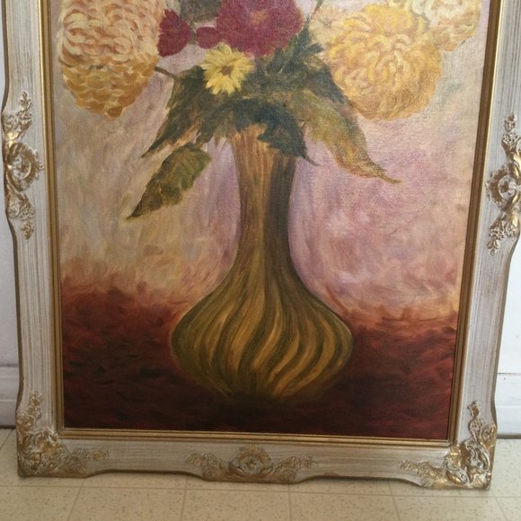 Original oil painting on board flowers in Vase Lucy Morrow vintage frame medium - Picture 5 of 7
